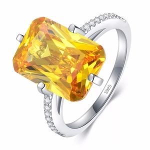 SZ 8 9 10 Yellow Rectangle Cushion Zircon 925 Sterling Silver Zircon Pave Large